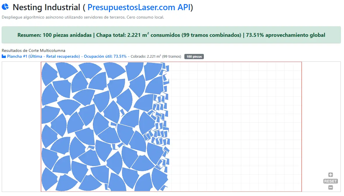 Visor geometrías y nesting de chapa