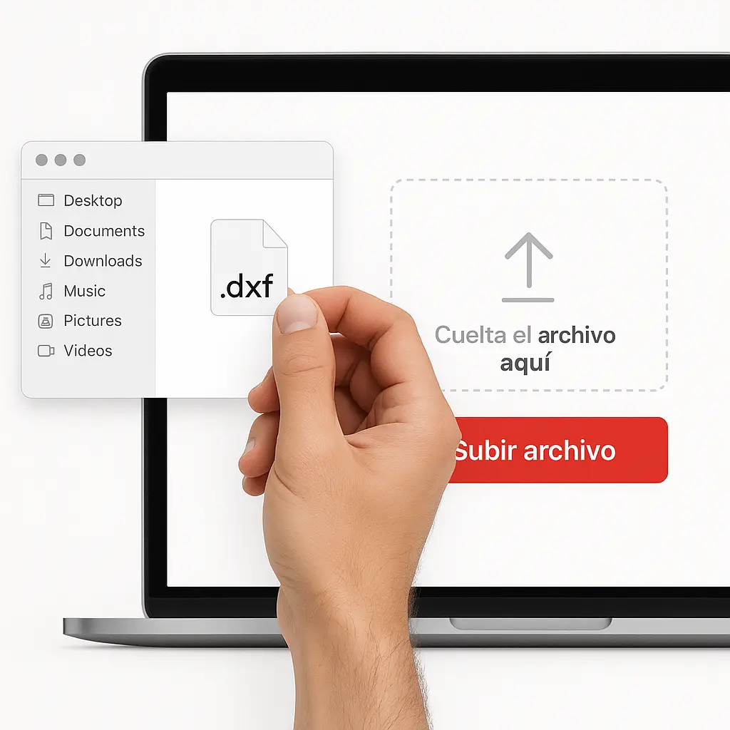 Sube tu archivo DXF o DWG al software de corte láser