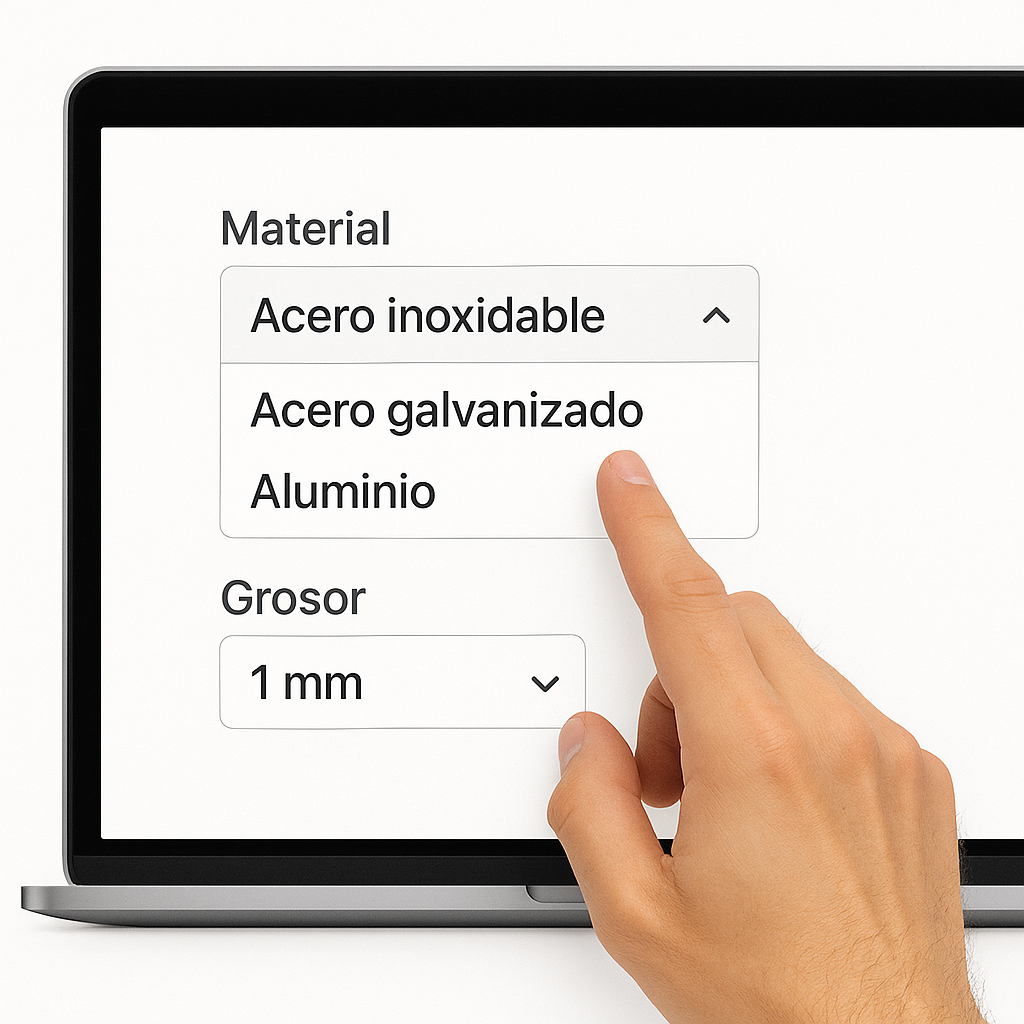 Elegir material y cantidades (imagen de ejemplo)